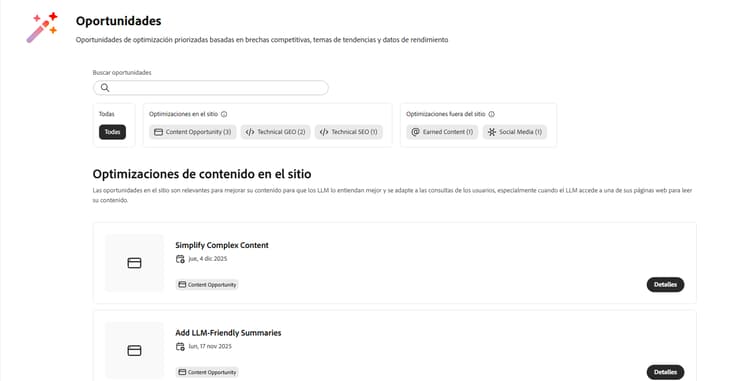 Oportunidades de optimización