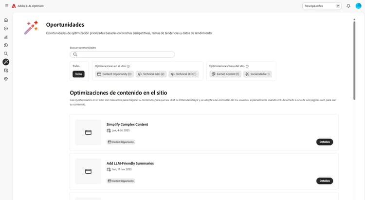 Panel de control Oportunidades