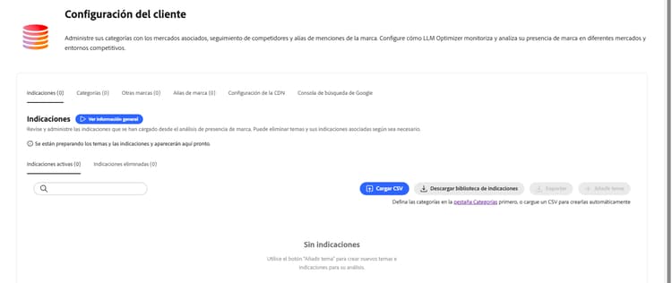 Panel de control Configuración del cliente