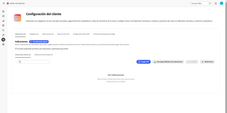 Panel de control Configuración del cliente