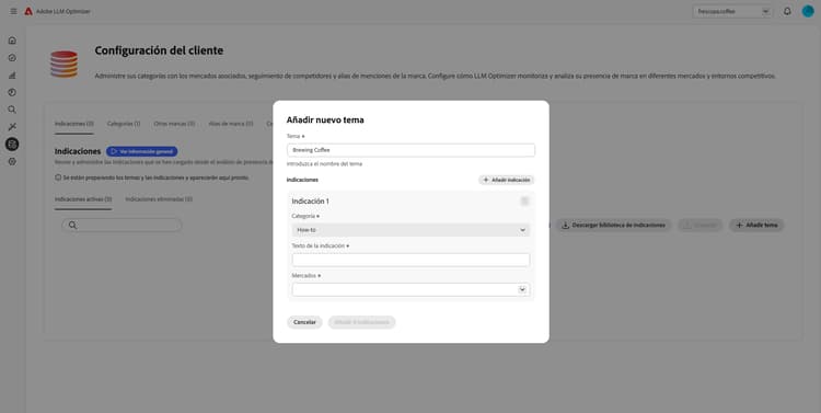 Agregando temas en LLM Optimizer