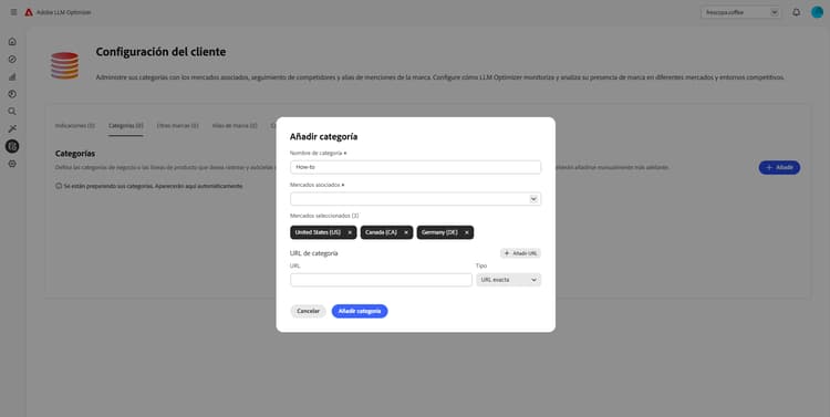 Agregando categorías en LLM Optimizer