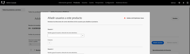 Añadir usuario a un perfil del producto