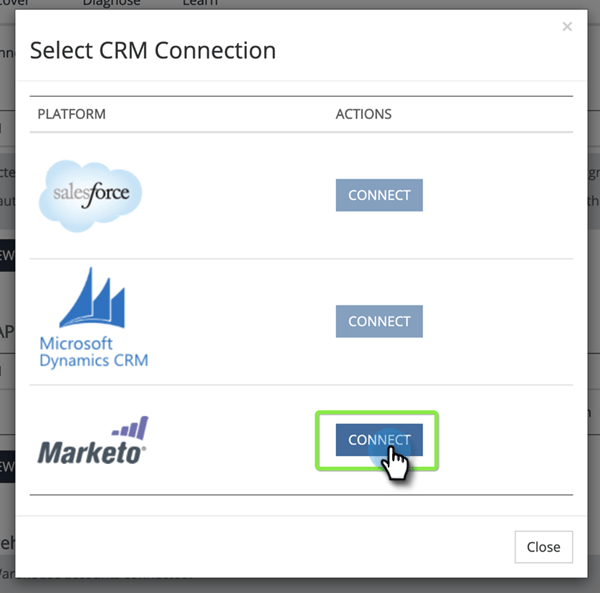 1. Haga clic en el botón Conectar situado junto a Marketo.