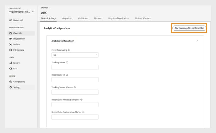 Habilitar configuraciones de Analytics