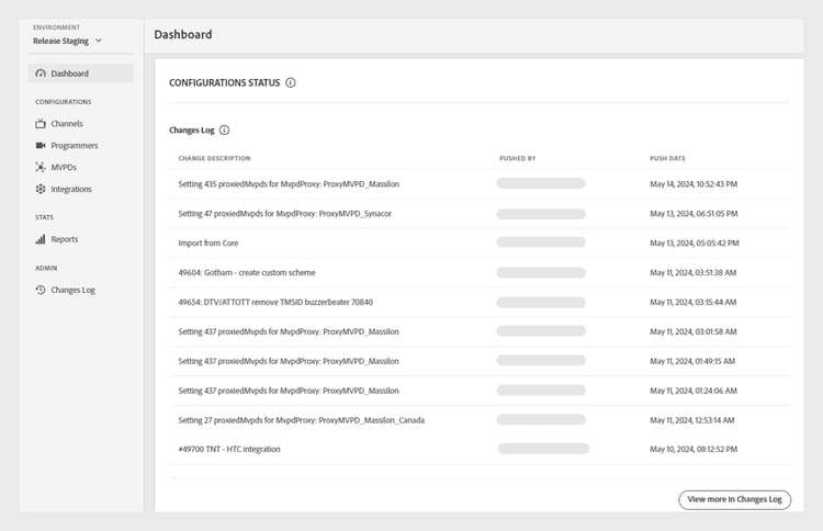 Estado de configuración de un registro de cambios