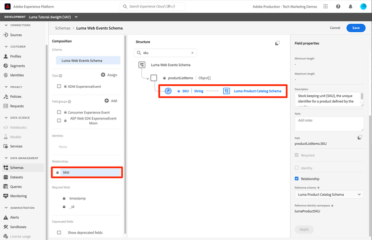 Visualización de relaciones en el editor de esquemas