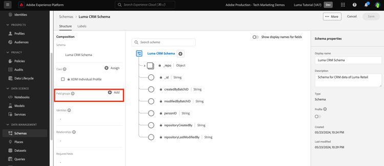 Creación del esquema CRM