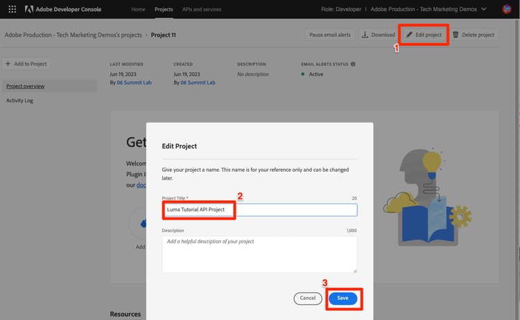 Configuración de la API del proyecto Adobe Developer Console