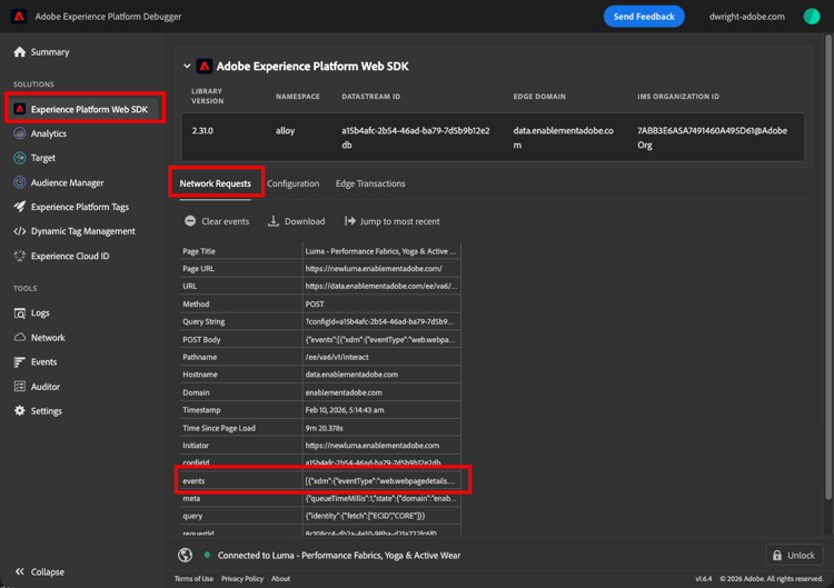 Solicitud de Adobe Experience Platform Web SDK