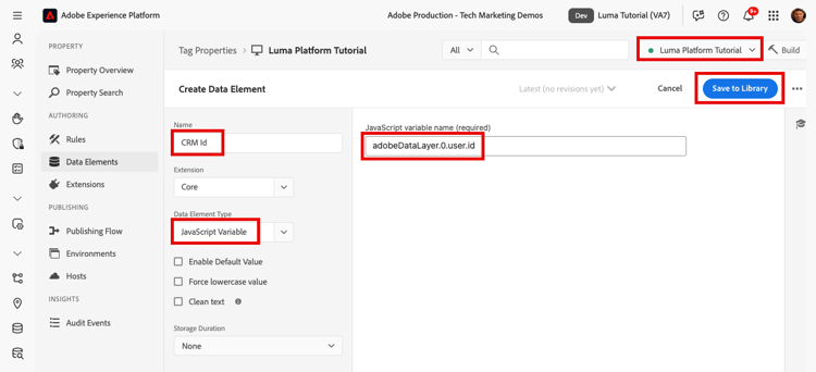 Agregar elemento de datos para el ID de CRM