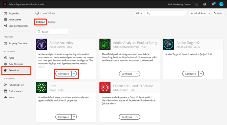 Configurar la extensión de Analytics.