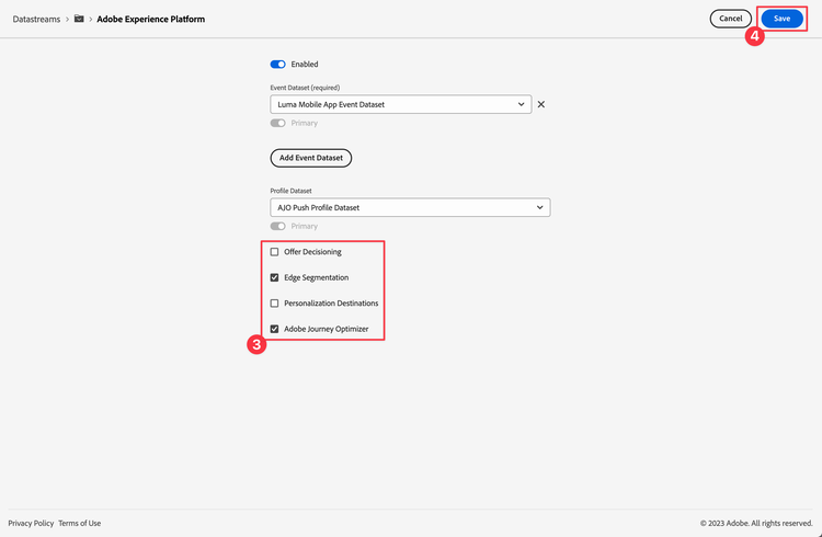 Configuración de flujo de datos AEP