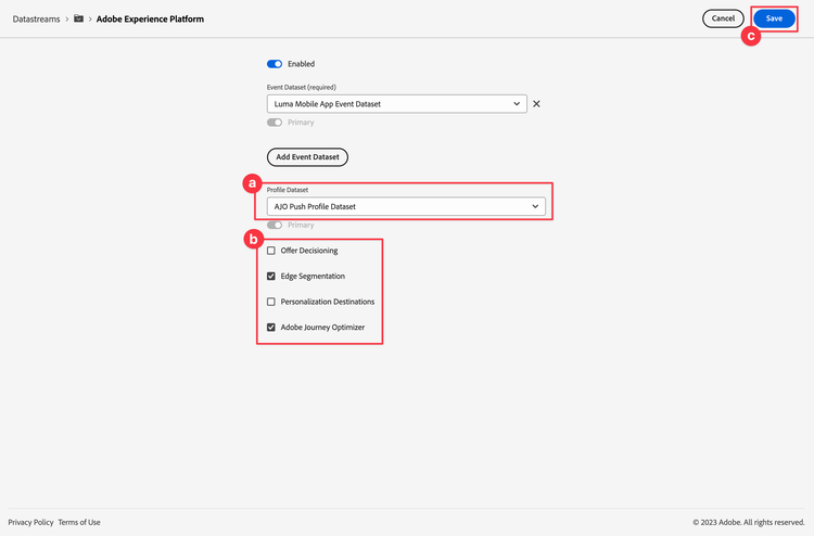 Configuración de flujo de datos AEP