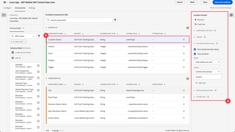 Configuración del componente de vista de datos de CJA