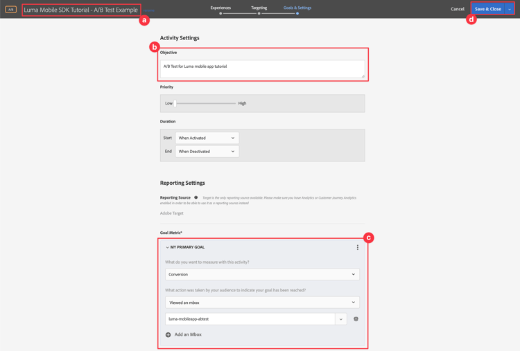 Configuración de metas