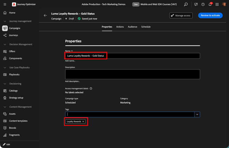 Asigne un nombre a la campaña