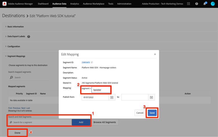 Agregar característica del Audience Manager de Adobe Experience Platform