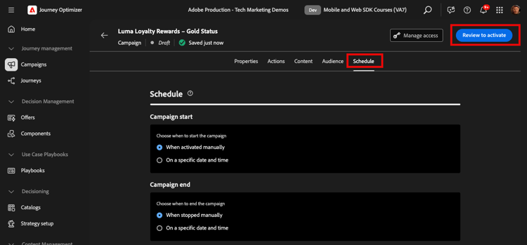 Programación de campañas