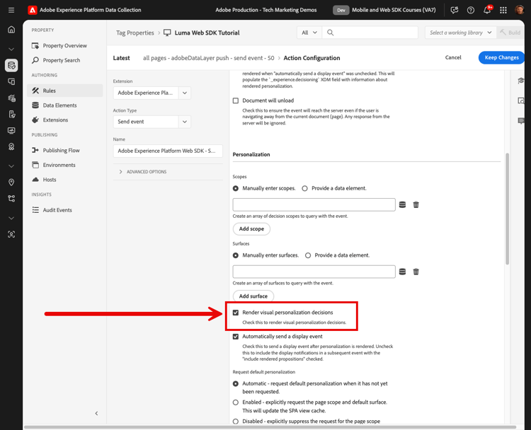 Habilitar el procesamiento de decisiones de personalización visuales