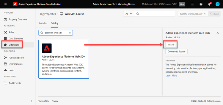 Instalar extensión del SDK web