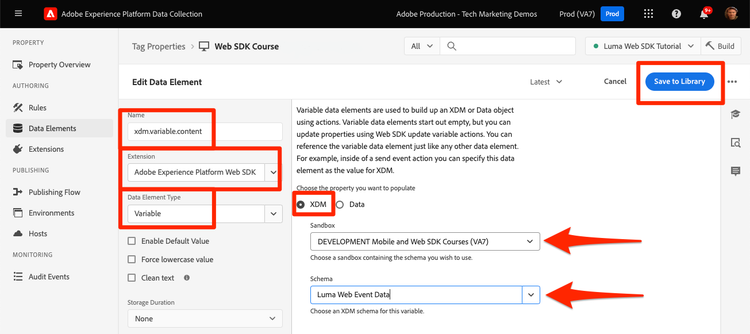 Elemento de datos variable para XDM