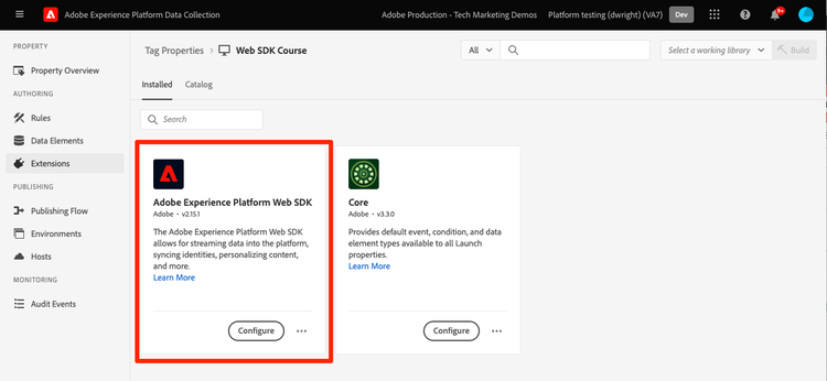 Agregar la extensión del SDK web de Adobe Experience Platform