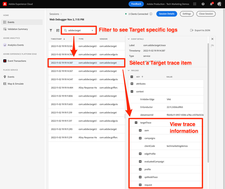 Cómo ver los seguimientos de Target con Assurance