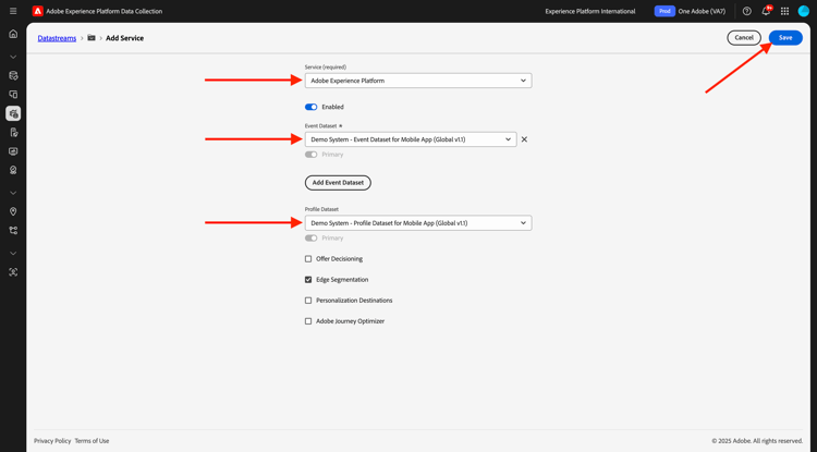 Asigne un nombre a la configuración de secuencia de datos y guarde