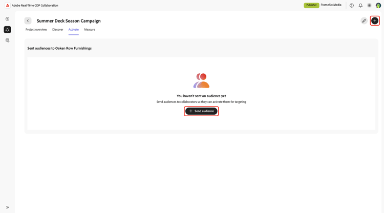 El área de trabajo de activación en un proyecto sin audiencias agregadas.