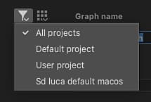 Cuadro de diálogo Nuevo gráfico de Substance: Filtrar por archivo de proyecto