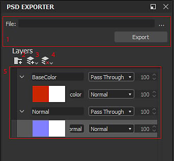Interfaz de usuario del Exportador de PSD