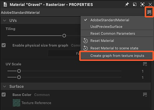 Crear gráfico a partir de entradas de textura - Acción en el conjunto acoplado 'Propiedades'