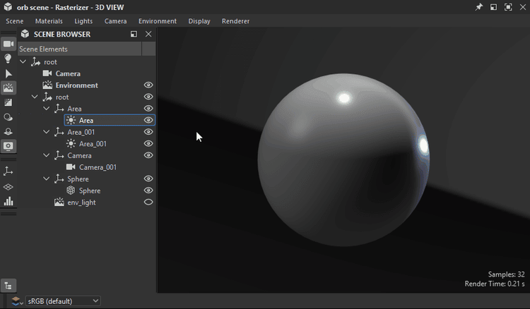 Explorador de escenas: cambiar la visibilidad de la luz