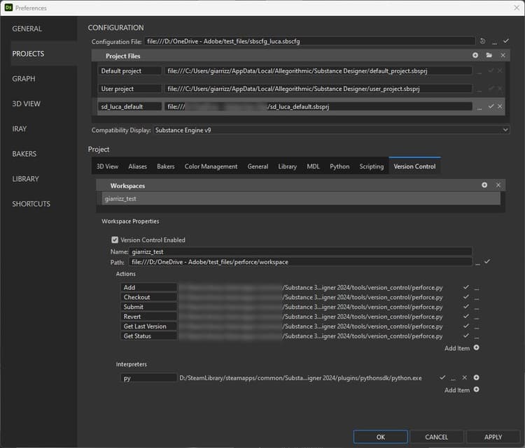 'Control de versiones' en la configuración del proyecto