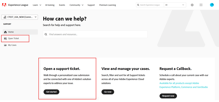 Experience league abre un ticket