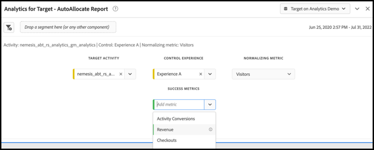 Informe de asignación automática de Analytics for Target