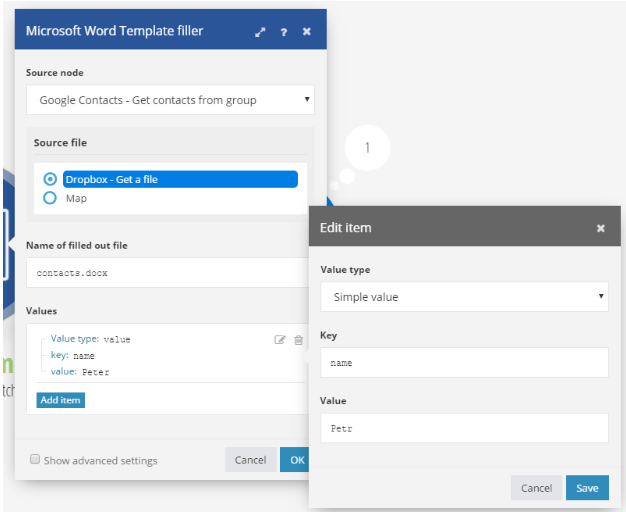 Valor simple de plantilla de Word