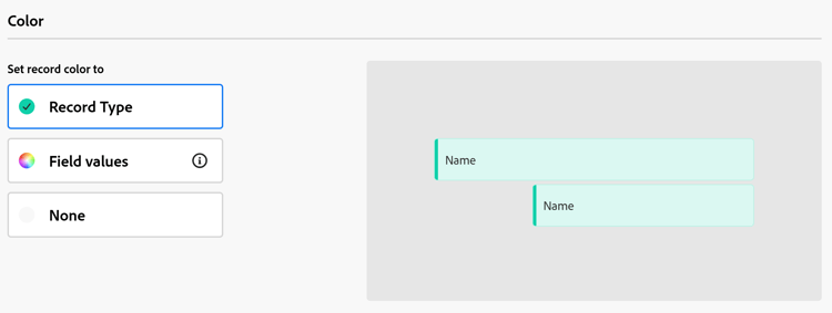 Panel de color en la configuración de vista de calendario