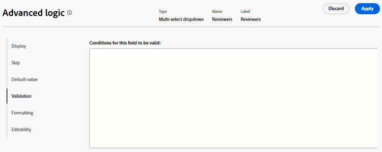 Generador de lógica de validación