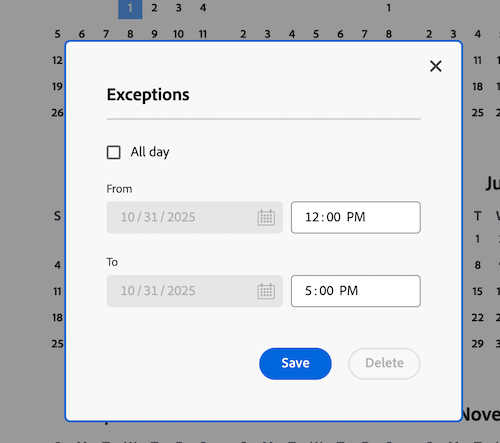Excepción parcial de día
