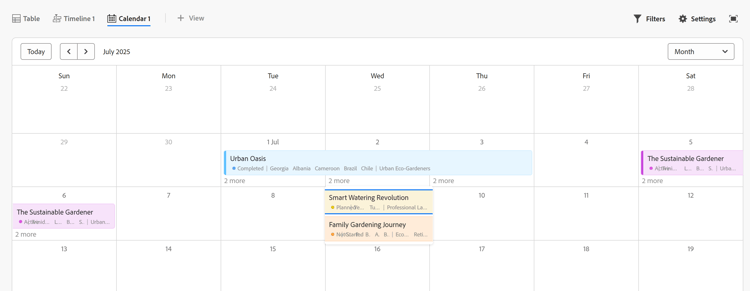 Ejemplo de vista de calendario
