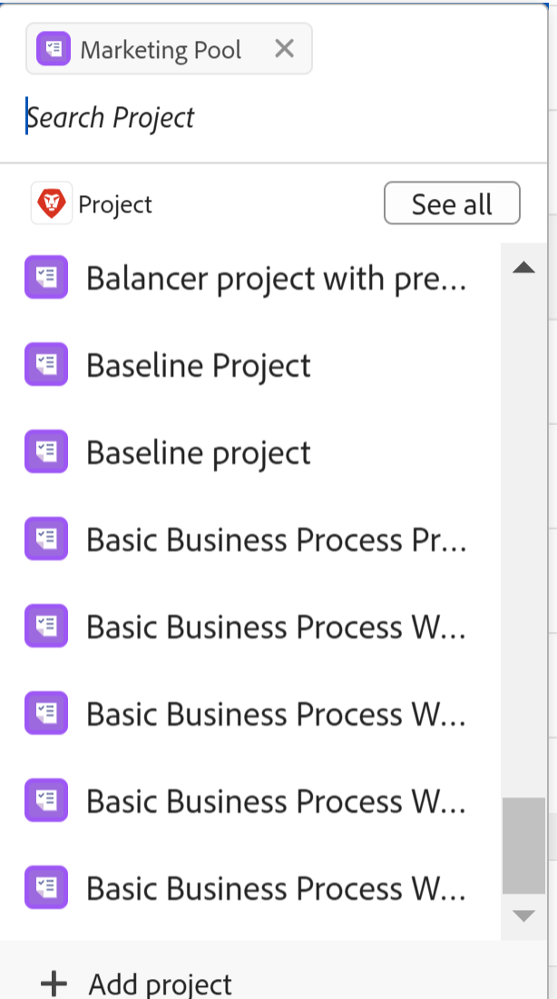 Conectar proyectos en la vista de tabla