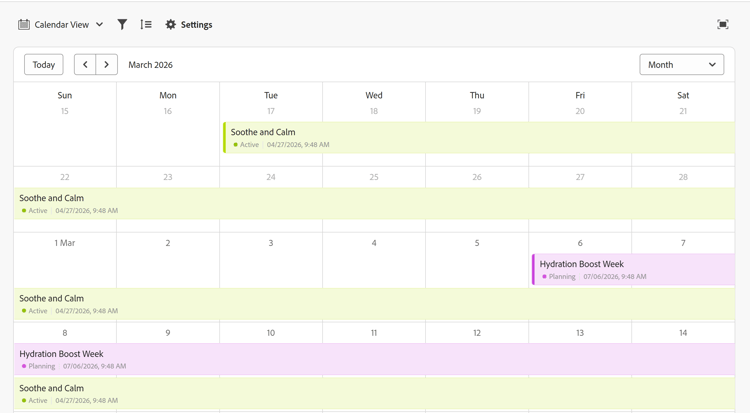 Ejemplo de vista de calendario