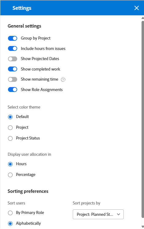 Panel de configuración del Distribuidor de cargas de trabajo