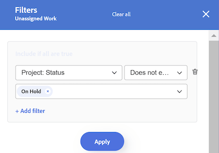Declaración de filtro de estado del proyecto