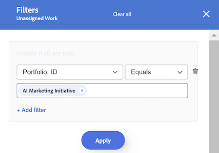 Instrucción de filtro de nombre de Portfolio