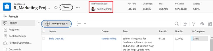 nombre del administrador de Portfolio