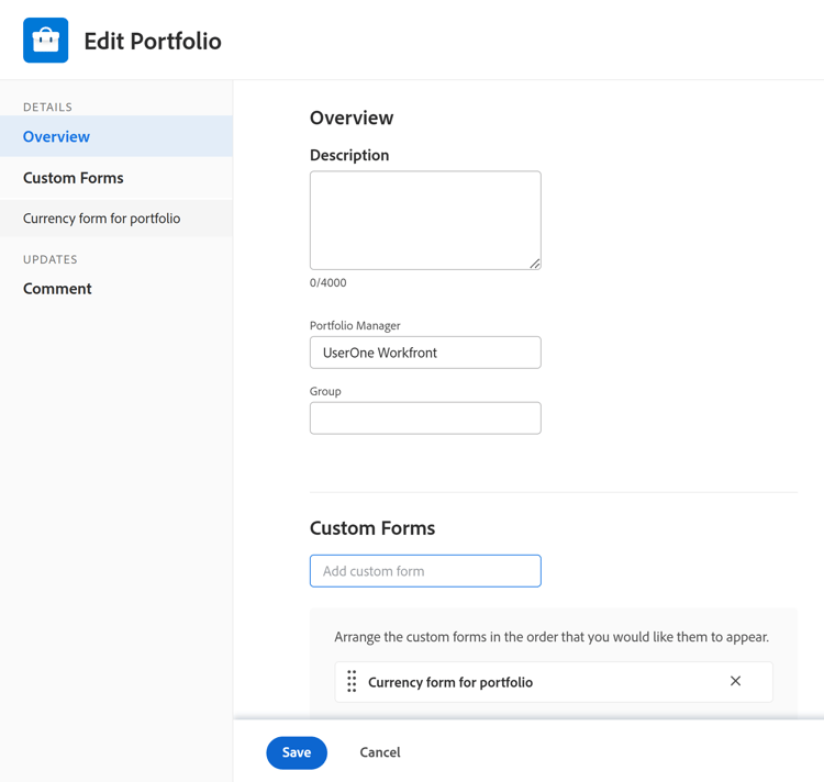 Editar cuadro de portafolio
