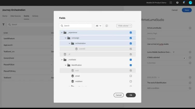 Configuración de eventos de flujo continuo para el Journey Orchestration de Adobe